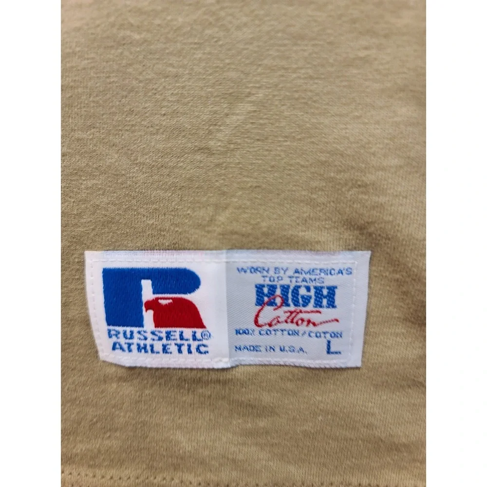 Vintage Russell Athletic High Cotton Pocket Men's T-shirt Tan Tavern Resto L